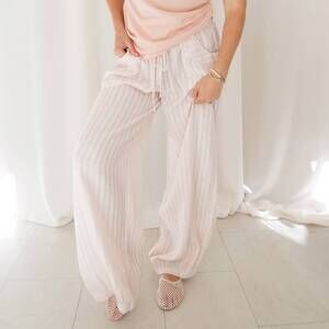NEW COTIERRA drawstring linen pants in pink sands